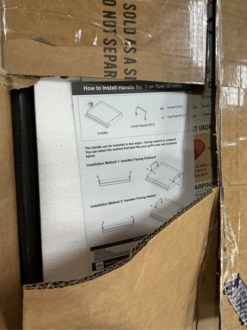 Condition photo showing New/Like New for utheer 25" x 16" nano-ceramic nonstick griddle for gas & charcoal grills – universal flat top with grease groove, reinforced ridges & high sidewalls, perfect for healthy cooking, parties & camping 25" x 16" x 2.6"