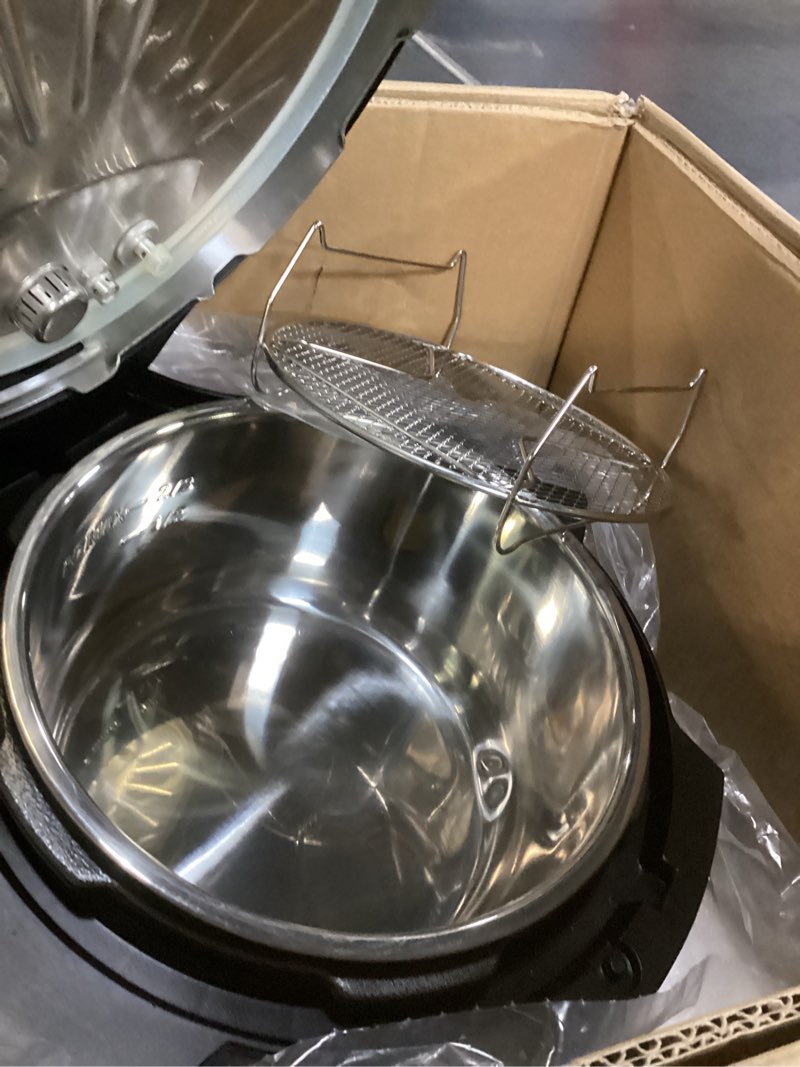 Condition photo showing As Is for instant pot duo crisp ultimate lid,13-in-1 air fryer&pressure cooker combo, sauté, slow cook, bake, steam, warm, roast, dehydrate, sous vide&proof, app with over 800 recipes,1500 watts,6.5 quart,black non-wi-fi