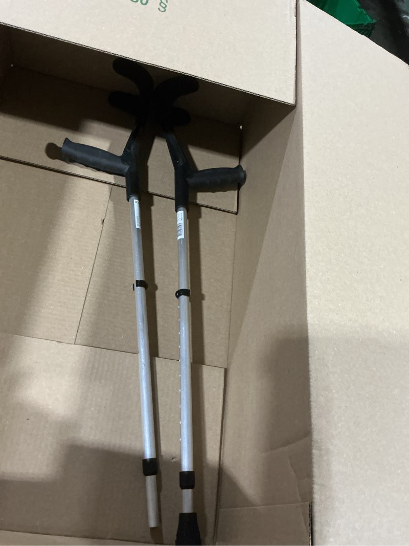 Condition photo showing As Is for pepe mobility forearm crutches for adults (x2 units) open cuff, adjustable height, aluminium, lightweight elbow crutches, made in europe black