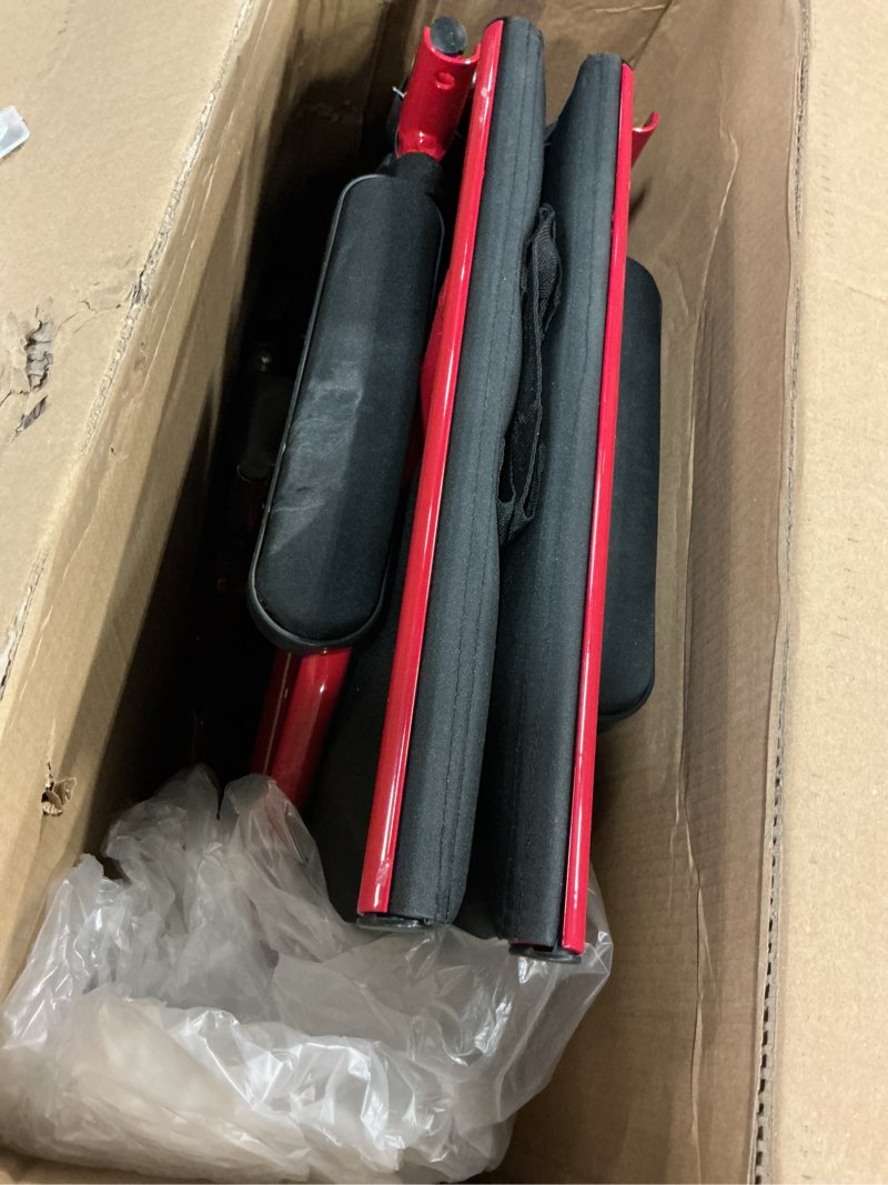 Condition photo showing As Is for medline - ultralight transport wheelchair with 19” seat, folding transport chair with permanent desk-length arms - red