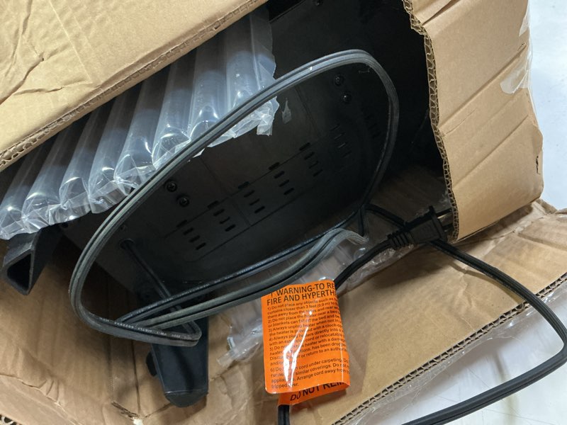 Condition photo showing As Is for Electric Fireplace Stove Heater - Freestanding Fireplace Heater for Indoor Use with Realistic 3D Flame, Adjustable Thermostat & Remote, Quiet, Timer for Living Room and Bedroom