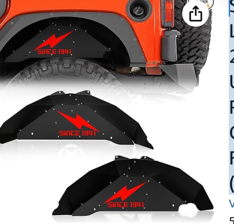 SUORTO Rear Inner Fender Liners Compatible with 2007-2018 Wrangler JK & JKU Unlimited Sport Sahara R