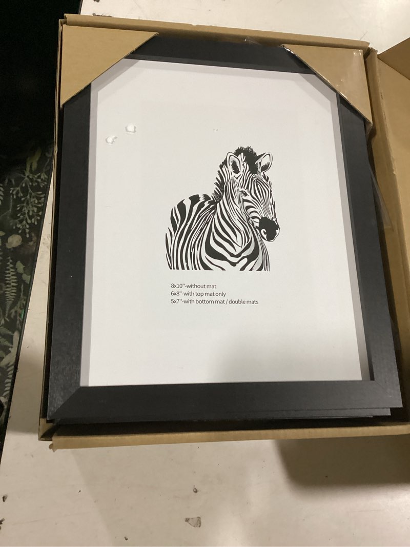 Condition photo showing Good Condition for 8x10 set of 4 solid wood picture frame, natural wood photo frame with double mats, display 5x7 or 6x8 with paper mat, 8 by 10 without mat, black picture frame, wall mounting or tabletop display 8x10" black wood grain