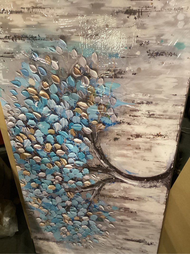 Condition photo showing New/Like New for Tree of Life Canvas Wall Art - Abstract Light Blue Artwork for Living Room Bedroom Decor, Modern Framed Tree Painting Ready to Hang, Contemporary Home Wall Decoration 147x73cm (58x28in) 58"L x 28"W A