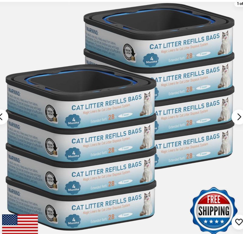 Jumbo Cat Litter Refill Bags Cartridge 28FT 8 Pack, Compatible with Litter Cat Genie Standard, Plus,