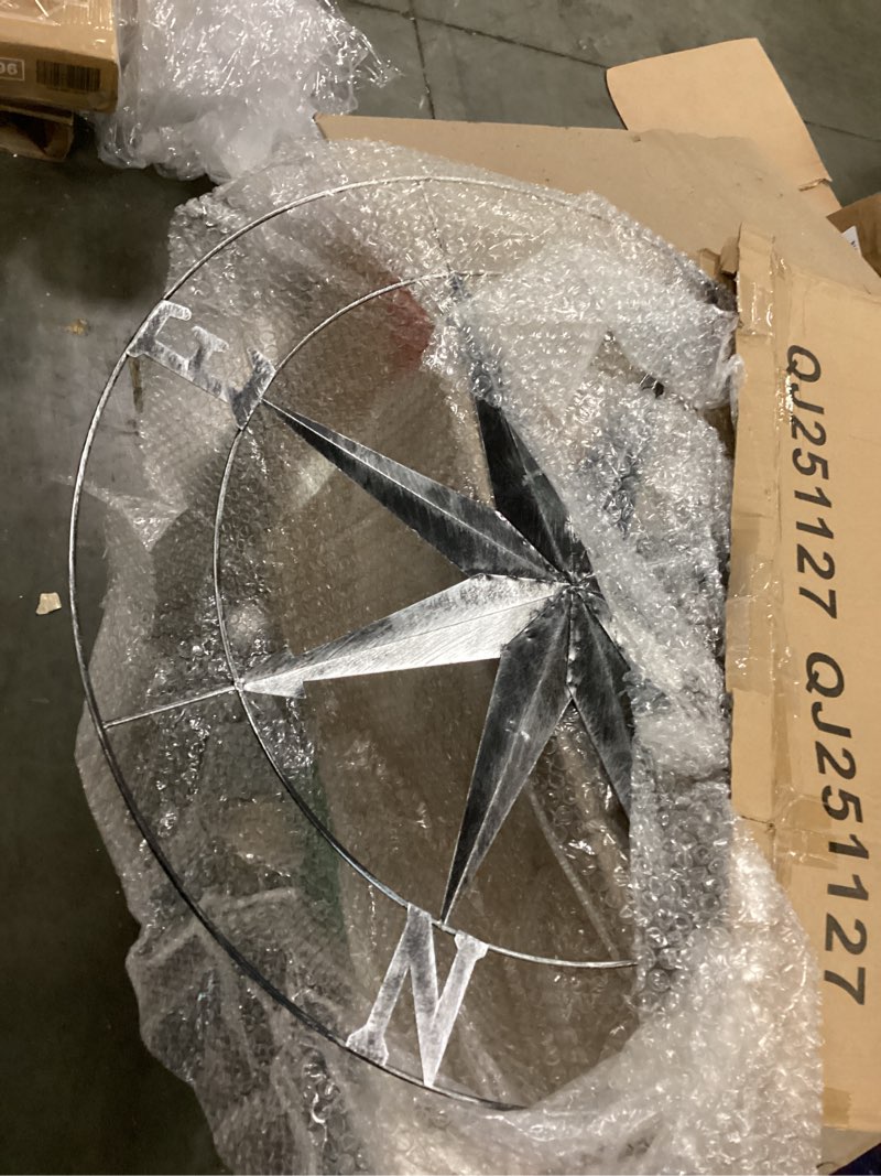 Condition photo showing Good Condition for aboxoo round metal compass decorative compass metal wall art hanging wall sculpture 22.8 inch black diameter farmhouse decor indoor or outdoor sign 22.8"l x 22.8"w black