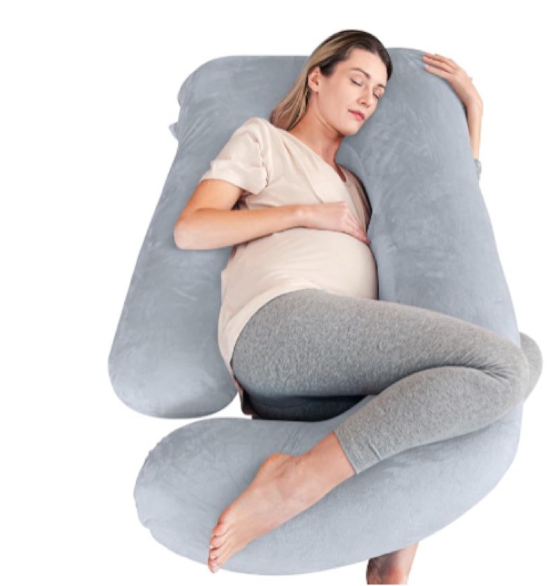Pharmedoc Pregnancy Pillows, U-Shape Full Body Pillow -Removable Cover Jumbo Size - Grey - Pregnancy Pillows for Sleeping - Body Pillows for Adults, Maternity Pillow and Pregnancy Must Haves