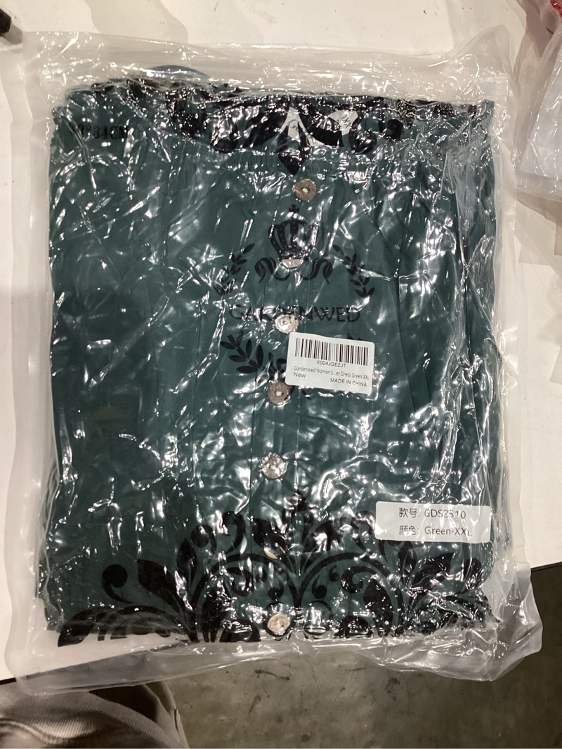 Condition photo showing New/Like New for Gardenwed Women's Vintage Midi Dress, Puff Sleeve Smocked Waist Button Front A-Line Casual Summer Sundress with Pockets Green X-Large