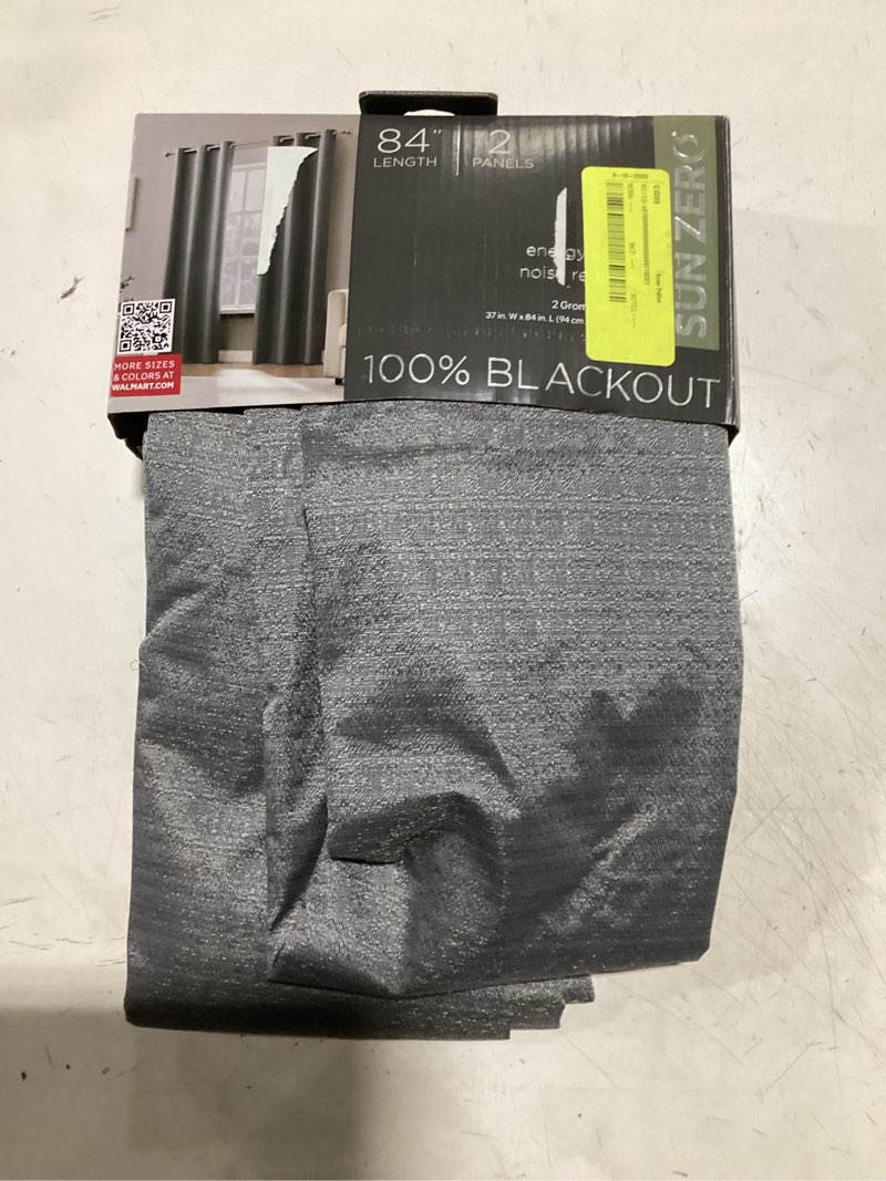 Condition photo showing As Is for sun zero bryant 2-piece textured thermal insulated 100% blackout grommet top curtain panel, taupe, 37”w x 84"l