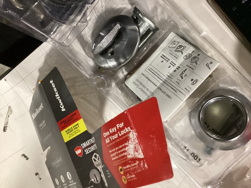 Condition photo showing As Is for Incomplete Kwikset SmartKey Security Satin Chrome Metal Single Cylinder Deadbolt