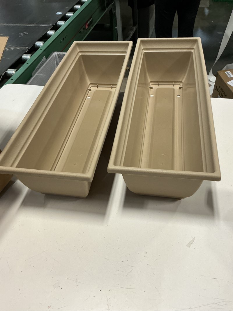 Condition photo showing Good Condition for the hc companies 24 inch mojave window planter box with drainage holes, lightweight uv-resistant plastic outdoor planters, 2-pack flower box for garden & home decor, sandstone sandstone 24" (pack of 2)