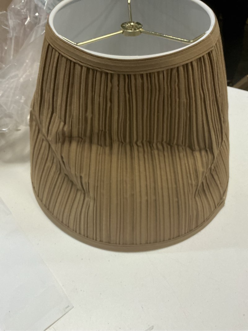 Condition photo showing As Is for classic gathered ticking stripe lamp shade available in multiple colors & sizes