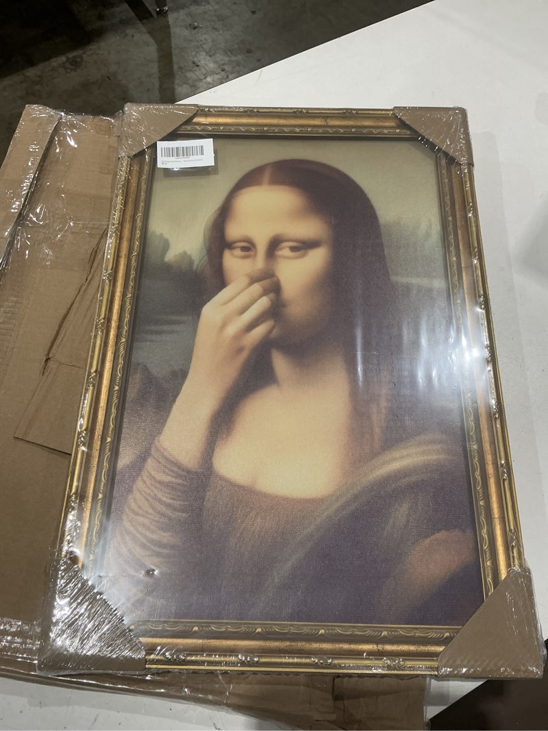 Condition photo showing Good Condition for cxkawm vintage gold framed funny mona lisa bathroom canvas wall art 16x24in | mona lisa holding nose bathroom wall decor picture humor amusing toilet poster print for bathroom home decoration mona lisa 2 16x24in