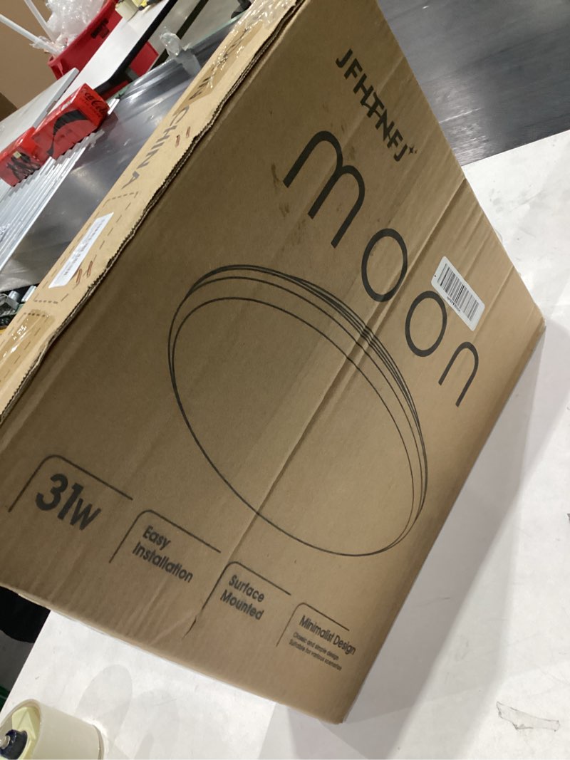 Condition photo showing New/Like New for 31W 13.8in 5000K Moon-Style Flush Mount Ceiling Light Fixture, LED Modern Ceiling Lights, Daylight White Ceiling Lamp for Bedroom, Kitchen, Hallway, Laundry Room, Kids room (No remote control)