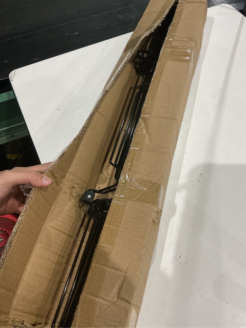 Condition photo showing As Is for metal telescopic gate, 45 inches wide and 35 inches high, is a safe pet gate suitable for front doors, rvs, doorways, etc., and is easy to install.