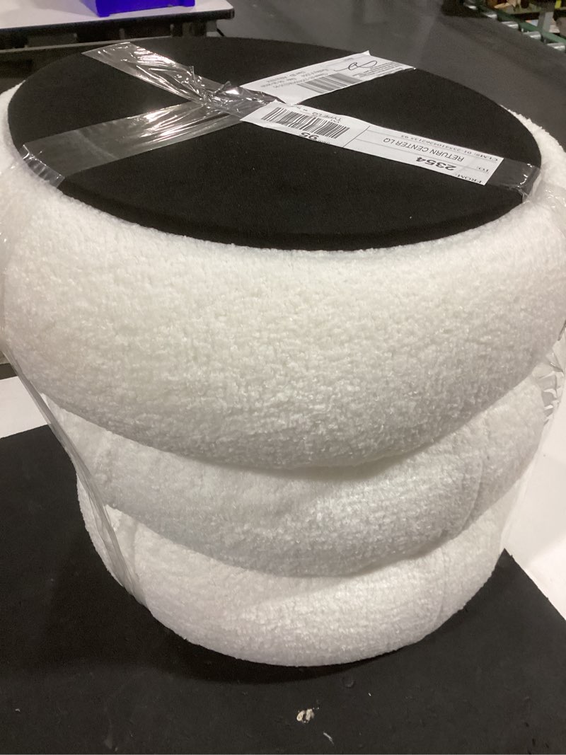 Condition photo showing Good Condition for azaria white boucle fabric round tufted ottoman