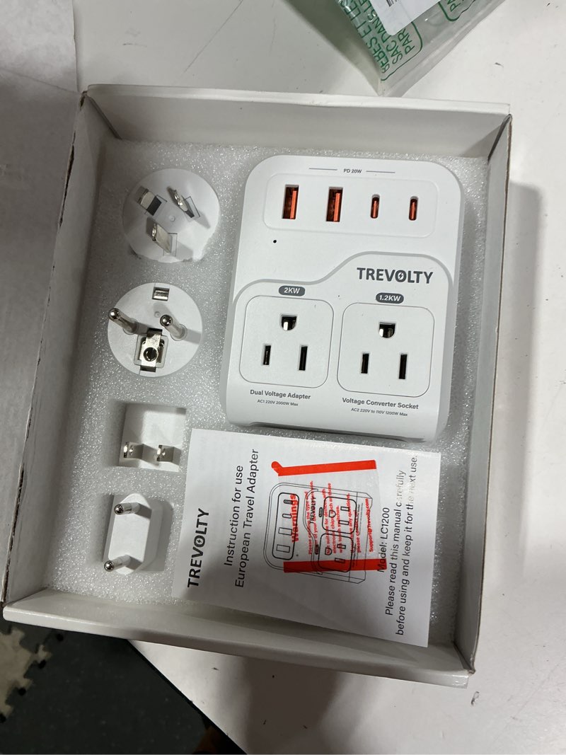 Condition photo showing New/Like New for 2000w voltage converter us to europe for hair dryers, 7-in-1 220v to 110v converter for european travel with 3 ac/2 usba/2 usbc ports (pd20w) white