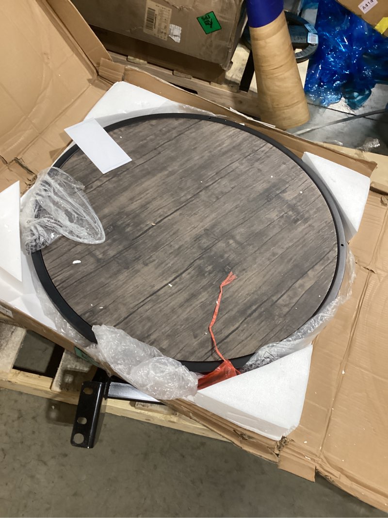 Condition photo showing New/Like New for NSdirect Round Coffee Table, 36” Coffee Table for Living Room, 2-Tier Wood Desktop & Sturdy Metal Legs Table Home Furniture with Storage Shelf (Walnut) Walnut 36 in