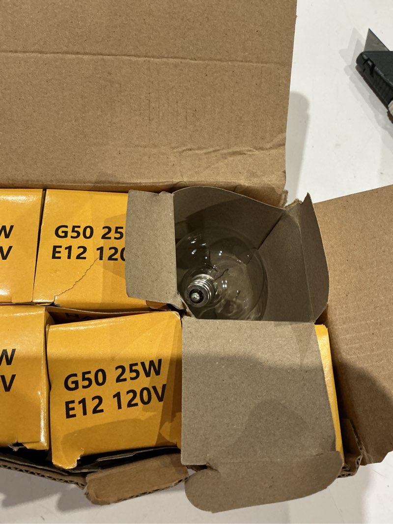 Condition photo showing Good Condition for haraqi 6 pack wax warmer bulbs,g50 25 watt bulbs for full size scentsy warmers,g16.5 globe e12 incandescent candelabra base clear light bulbs for wax warmer,1.97 inches,long last lifespan