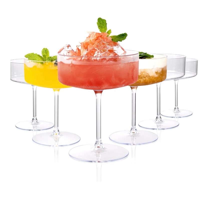 Ciaell 12PCS Plastic Martini Glasses - 10 Oz Disposable Coupe Glasses with Stem - Heavy Duty