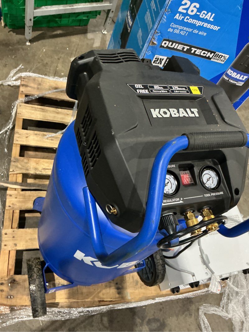 Condition photo showing As Is for kobalt 20-gallon portable electric 175 psi vertical air compressor