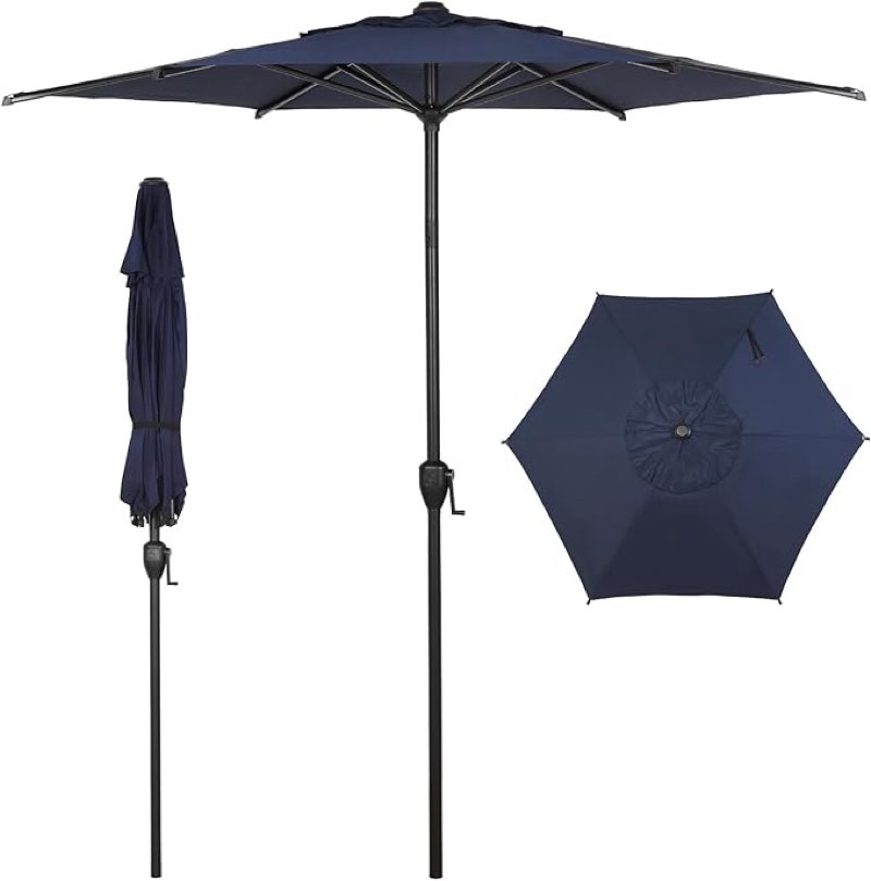 Abba Patio 7.5FT Lyon Outdoor Patio Umbrella Outdoor Table Umbrella with Push Button Tilt and Crank Market Umbrella 6 Sturdy Ribs UV Protection Waterproof for Garden Deck Backyard Pool Dark Blue.