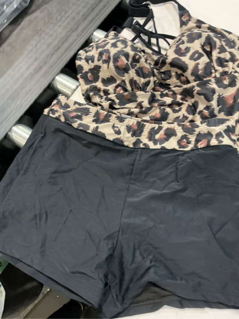 Condition photo showing New/Like New for tempt me two piece tankini swimsuits for women tummy control bathing suit with shorts athletic swimwear leopard m