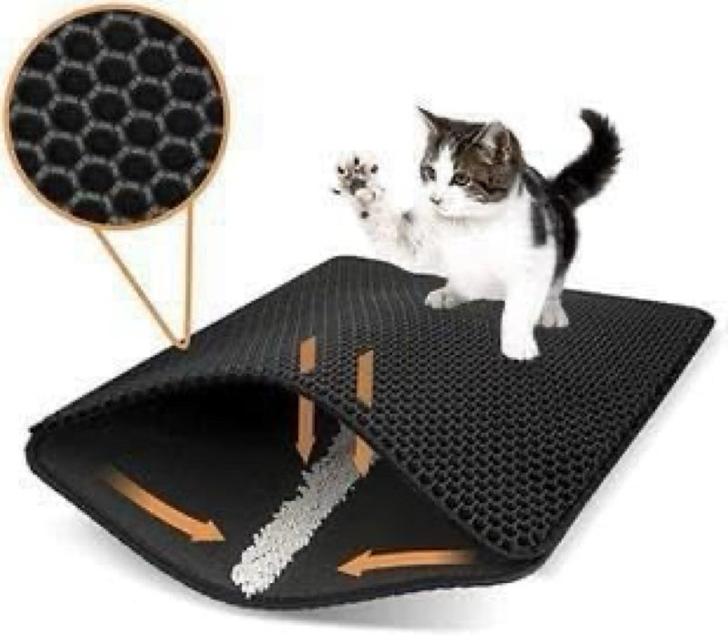 cat litter mat double layer waterproof urine proof trapping mat 1 pack (medium)