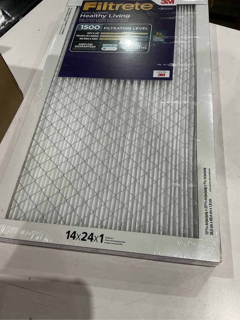 Condition photo showing New/Like New for filtrete 14x24x1 air filter, merv 12, mpr 1500, allergens, bacteria & viruses, 3-month ac and furnace filters, cleaner air, reliable airflow, 2 hvac filters (actual size 13.81 x 23.81 x 0.78 in)