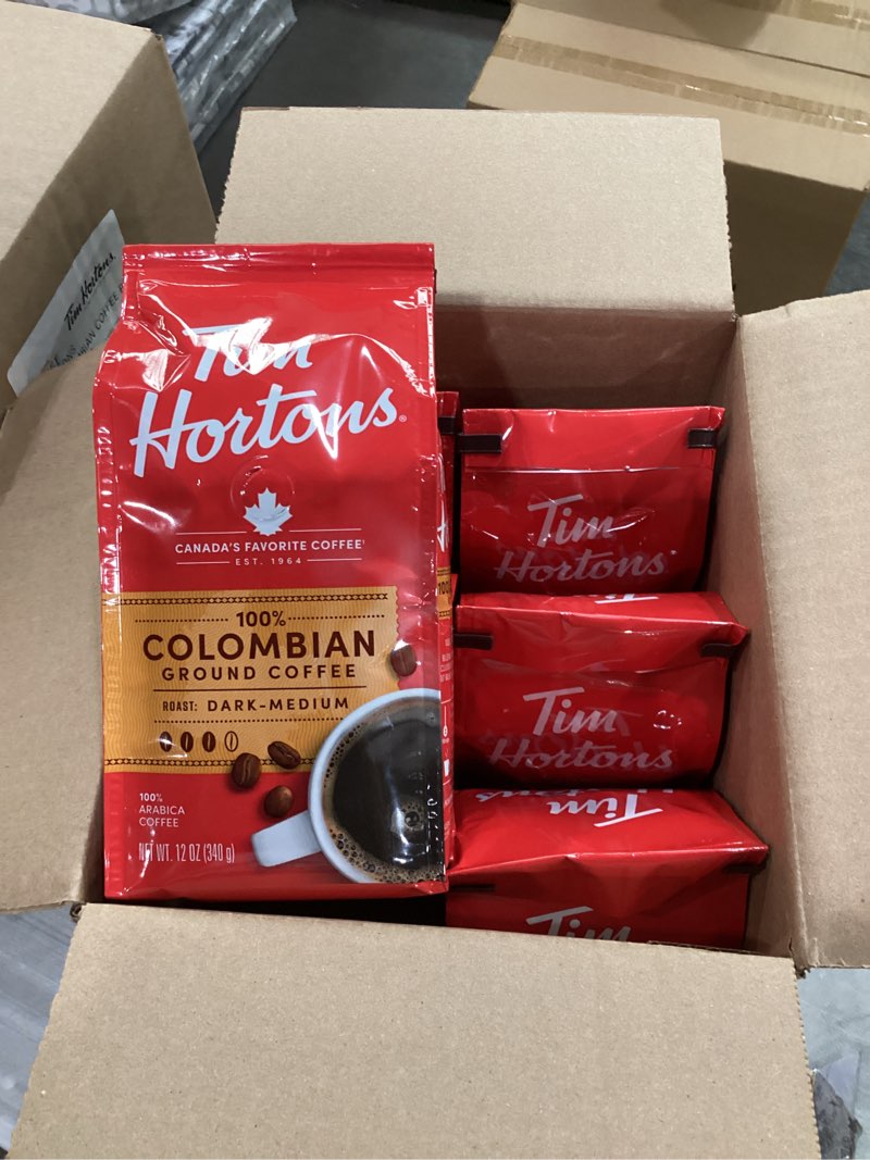 *expiration 07/23/2025*Tim Hortons Colombian, Medium-Dark Roast Ground Coffee, Perfectly Balanced, Always Smooth, Made with 100% Arabica Beans, 12 Ounce (Pack of 6)