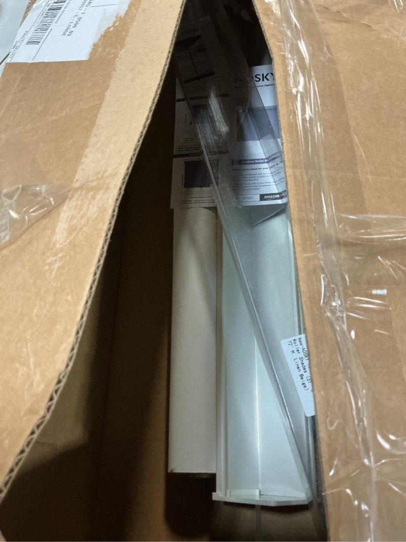 Condition photo showing As Is for AOSKY Blackout Roller Shades Cordless Blinds for Windows, Free-Stop Shades with Valance, Thermal Insulated Fabric, UV Protection, Blinds for Home and Office (31" W x 72" H, Linen Beige Linen Beige 31"W x 72"H