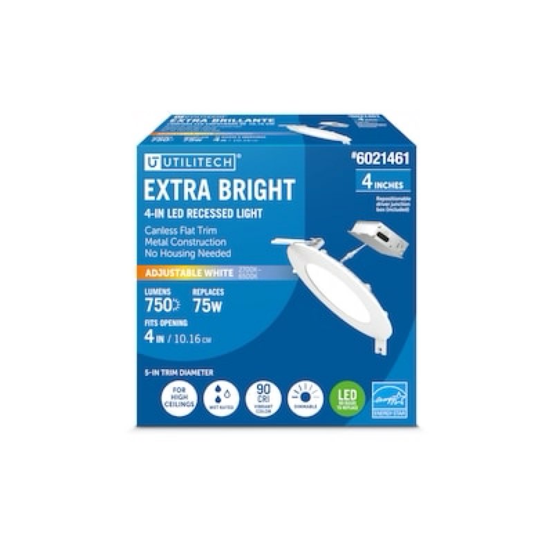 utilitech extra bright white 4-in 750 -lumens switchable white round dimmable led
