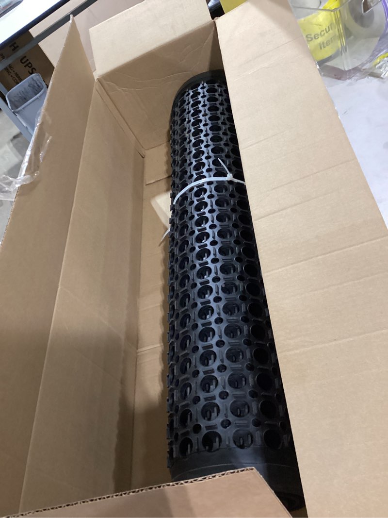 Condition photo showing As Is for all purpose anti fatigue versatile rubber floor mat with drain holes, workplace mat, restaurant kitchen mat, bar area mat, commercial, industrial anti slip