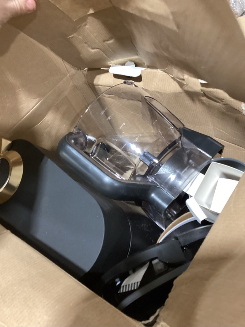 Condition photo showing As Is for Not tested Nespresso Festive Vertuo Pop+ Deluxe Coffee and Espresso Maker by Breville with Milk Frother, Matte Black Gold Machine + Milk Frother Matte Black Gold