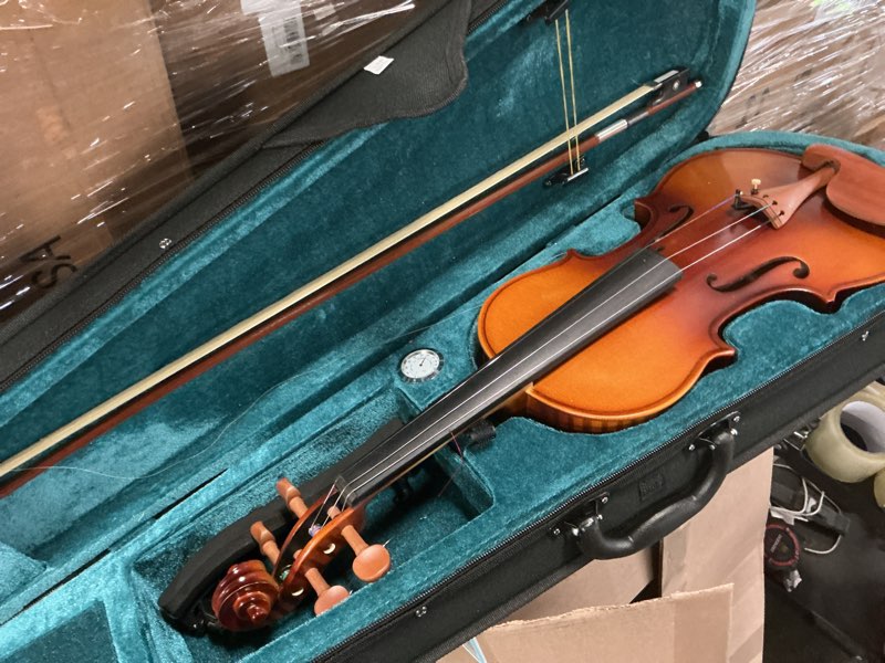 Condition photo showing Good Condition for violin 4/4 full size, aklot acoustic fiddle for beginners adults solid maple kit professional with hygrometer rod shoulder drag rosin strings blue lining gig bag