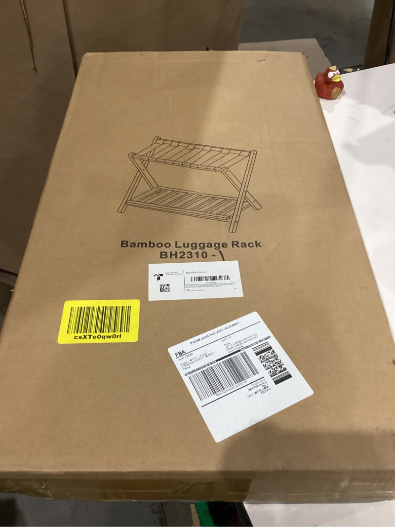 Condition photo showing New/Like New for Bamboo Luggage Rack for Guest Room, Wide Suitcase Stand with Storage Shelf, Folding Luggage Stand Holder for Bedroom Hotel, 26.77" Thickened Luggage Rack for Suitcases, Natural