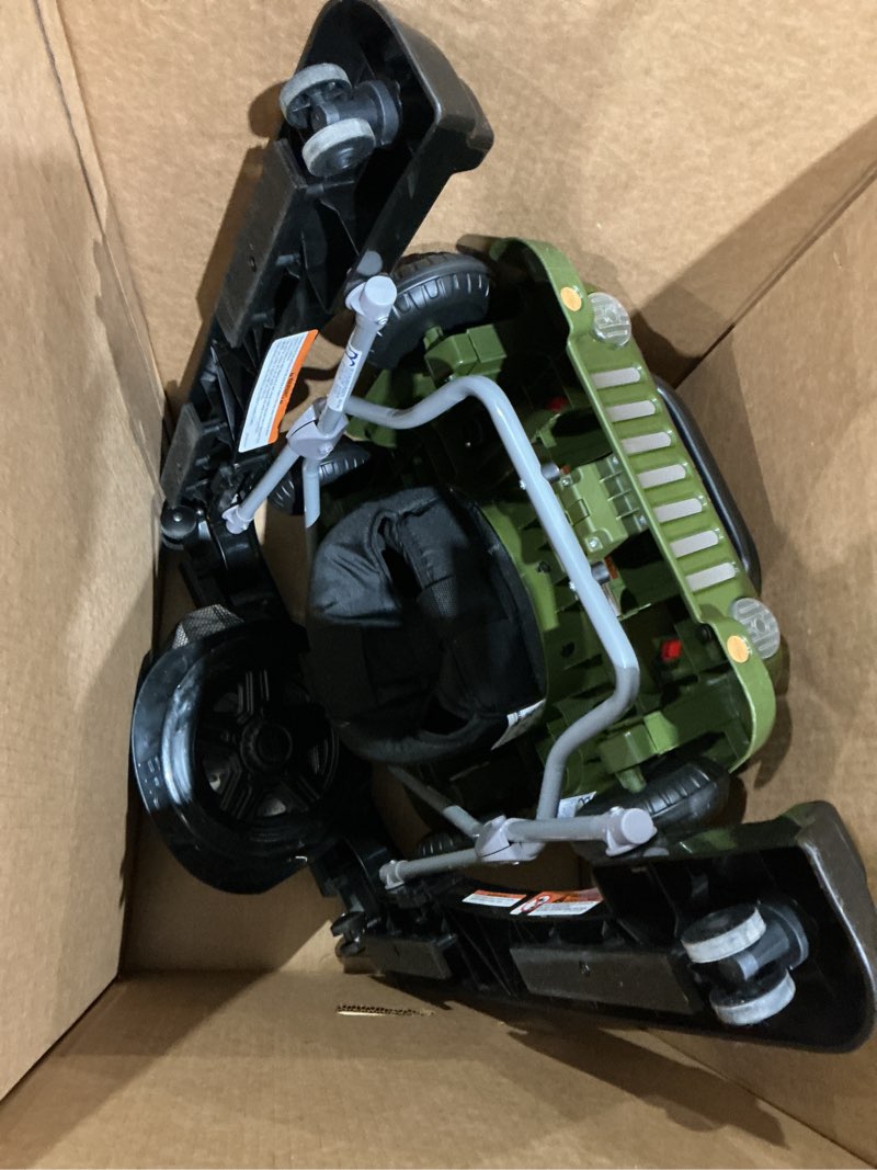 Condition photo showing As Is for jeep classic wrangler 3-in-1 grow with me activity walker - features music, lights, removable play tray, push walker mode, converts into rolling car toy, anniversary green