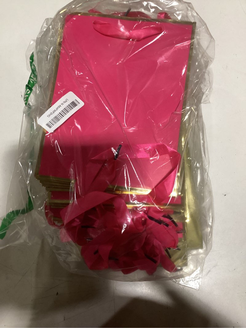 Condition photo showing Good Condition for Yeaqee 24 Pack Metallic Paper Gift Bags with Handle and Tissue 9x7x3.1 Gold Foil Welcome Thank You Favor Bags Return Gifts for Wedding St. Patrick's 5 Senses Bridesmaid Birthday(Hot Pink and Gold)