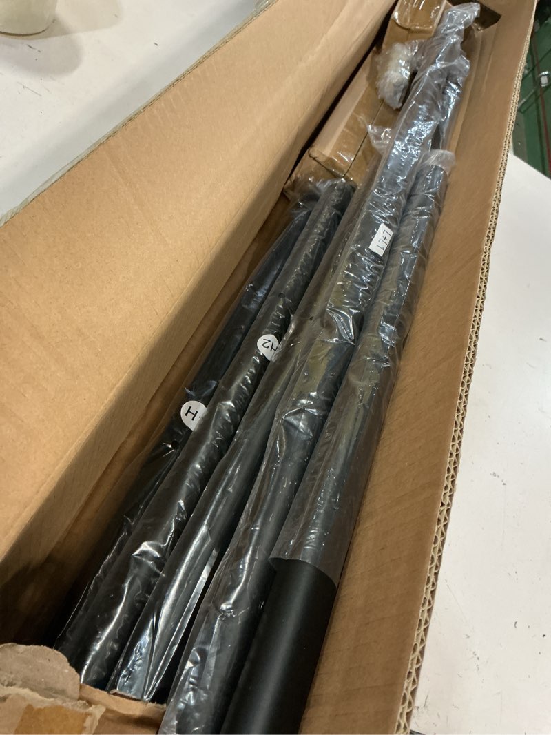 Condition photo showing Good Condition for black bay window curtain rods with aluminum end cap finials and brackets,adjustable 32-86 inch center rod for windows (20-82’’), 32-58 inch side rods for windows (20-54’’),1 inch diameter 32-58"&32-86"&32-58"(3 sided) black
