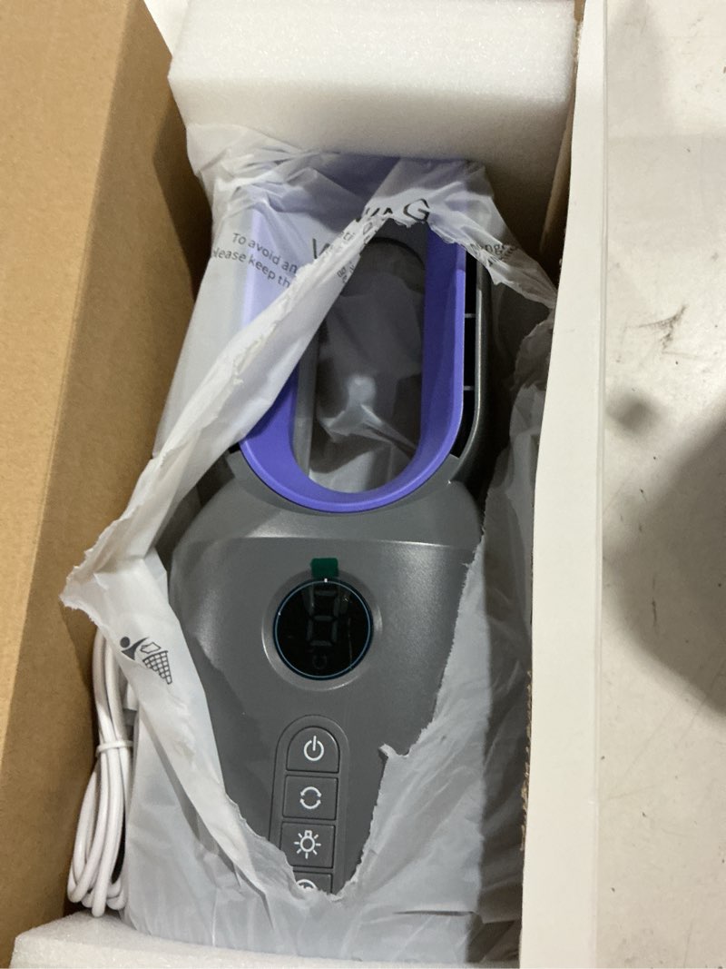 Condition photo showing Good Condition for desk fan,13 inch portable bladeless fan, small quiet office fan with 106° oscillating, 3 speeds & night light, led display, button control, personal table fan for bedroom, office, home, study room grey