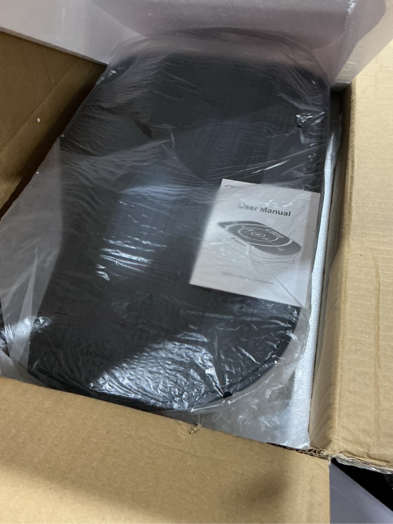 Condition photo showing As Is for merach vibration plate exercise machine, curved vibration plate for lymphatic drainage weight loss, vibrating plate with real-time calorie tracking on led display, workout equipment for home women men black