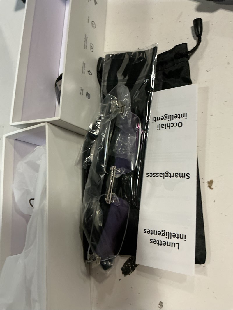 Condition photo showing New/Like New for smart glasses rimless smartglasses with bluetooth speaker,remote control photo taking/indoor protection voice control (anti-bluelight lenses)