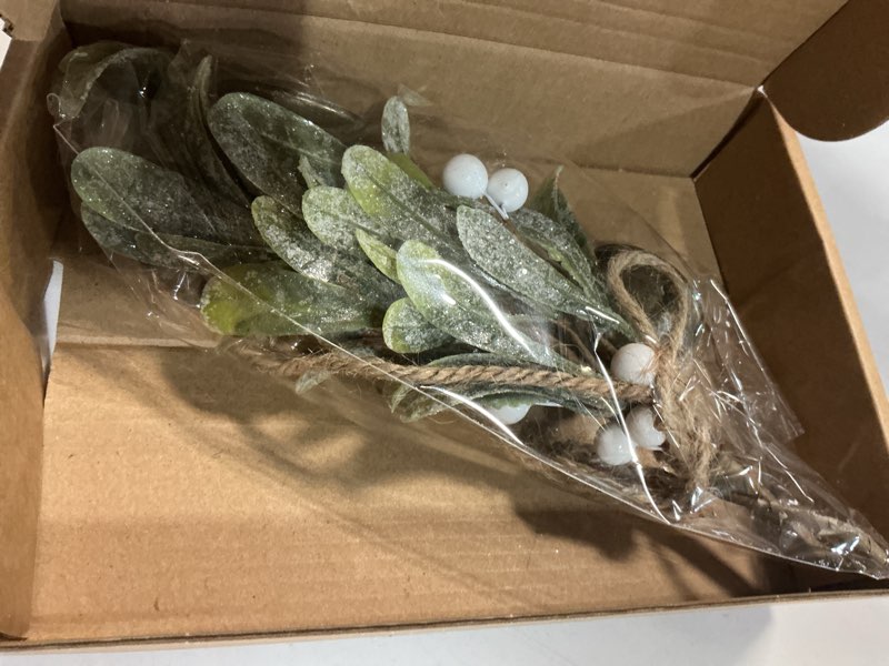 Condition photo showing Good Condition for Tigeen Christmas Mistletoe Kiss Decor with Metal Bells and Bow Knots 8.6 Inch Artificial Christmas Mistletoe Hanging Ornaments for Xmas Party Tree Doors Walls Window Fireplaces Decorations(White) White 1