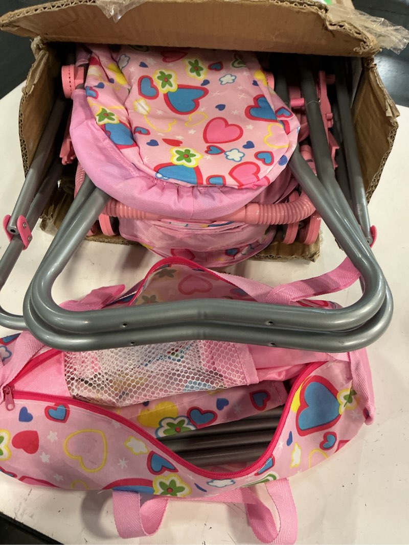 Condition photo showing As Is for Baby Doll Stroller Bed and Swing Nursery Playset, Baby Doll Accessories Furniture Set Convertible High Chair Diaper Bag Role Play Deluxe Baby Doll Set Pink
