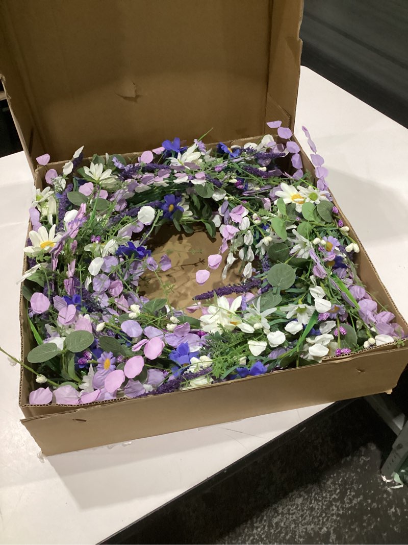 Condition photo showing Good Condition for 28 inch large spring wreaths for front door spring door wreath summer floral wreath with white sunflower lanvender wildflowers for indoors outdoor home decorations