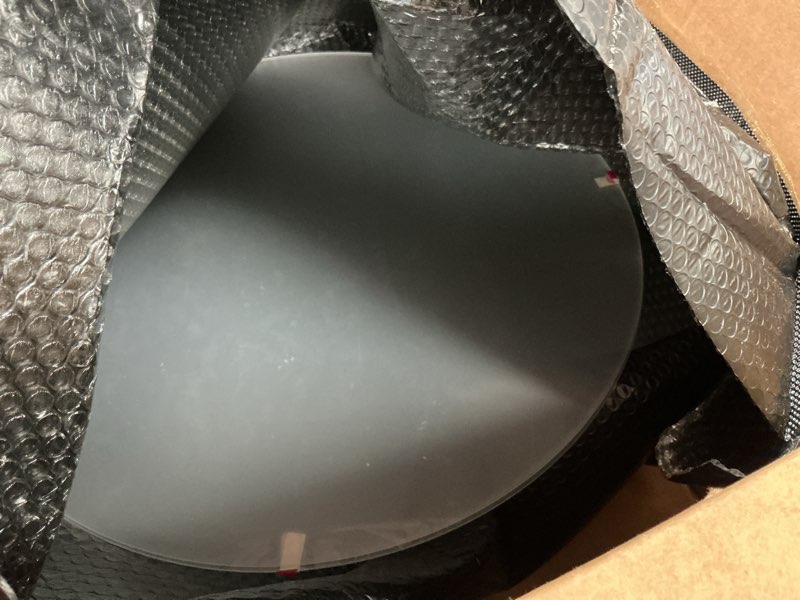Condition photo showing Good Condition for 2 pieces 1/8" round plexiglass sheet, 19 inch diameter clear acrylic circle, round cake disk acrylic sheet, plexiglass table top, acrylic backdrop 19 inch diameter, 1/8”thick (2 pieces) 1