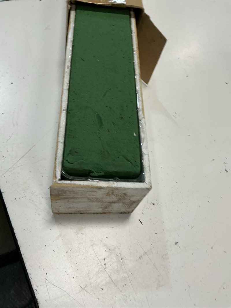 Condition photo showing As Is for dandat 1 set wood boxes for centerpieces 16x4 inch rectangle wooden planter box rustic wooden planters with removable plastic liner floral foam blocks for christmas wedding home garden decor(white) 16 x 4 inch white 1