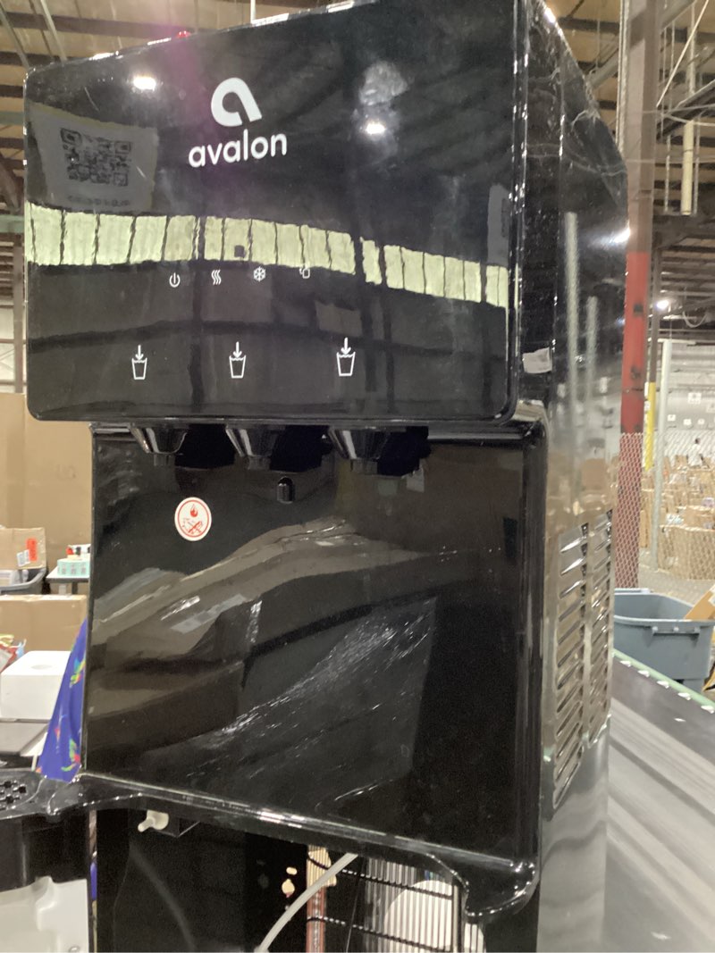 Condition photo showing As Is for **untested** *similar to stock* avalon a4blwtrclr bottom loading water cooler water dispenser - 3 temperature settings - hot, cold & room water, durable stainless steel cabinet, bottom loading - ul/energy star approved
