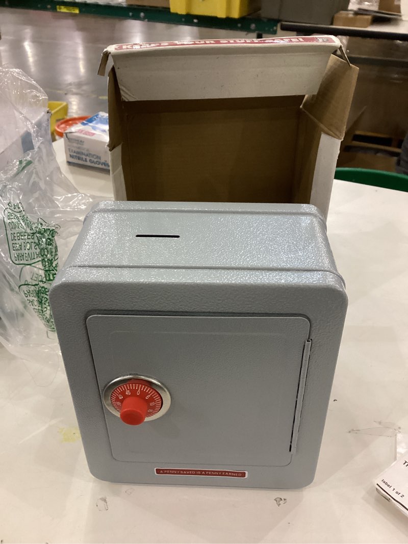 Condition photo showing As Is for Schylling Steel Safe with Alarm - Kids Silver Metal Safe with Combination Lock and Alarm - Ages 5 and Up