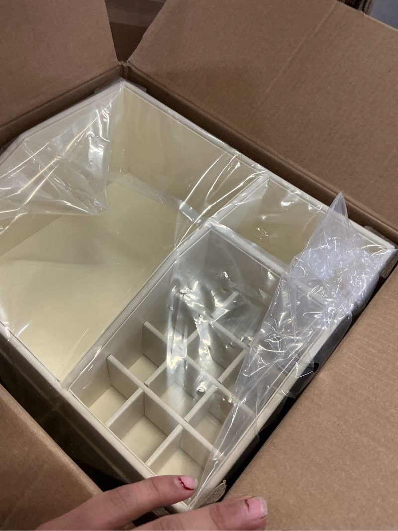 Condition photo showing Good Condition for VLANDO Makeup Organizer for Vanity,Large Capacity Countertop Organizer with Drawers, PU Leather Cosmetic Display Case for Lipstick,Brushes,Skincare,Bedroom Storage (Beige) 3 layers-Beige